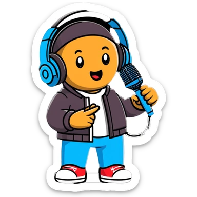 rapper singing with a microphone on a stand and wearing headphones sticker