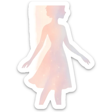 graceful, radiant figure with a soft pastel aura and a hint of sparkle, symbolizing lightness and beauty, in a minimalist silhouette sticker