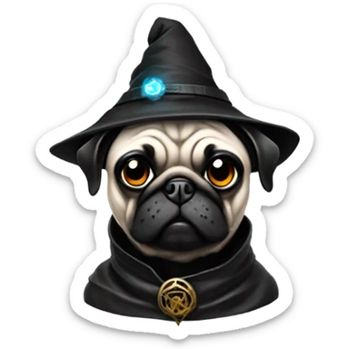cyberpunk pug wearing a black wizard's hat sticker