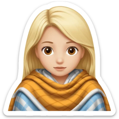 Chica rubia de ojos café y con una manta por el frío  sticker