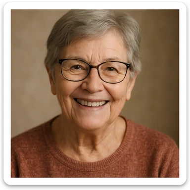 elderly woman with glasses, smiling, short gray hair sticker