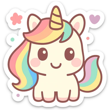 a unicorn with a rainbow mane, kawaii cute style, festive for Pride Month sticker