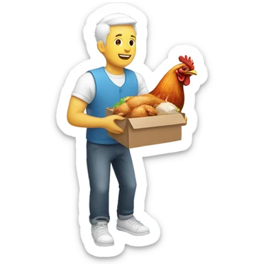 white man bringing chicken as a present sticker