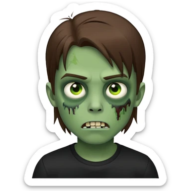 boy zombie with brown straight hair with green skin and black shirt sticker