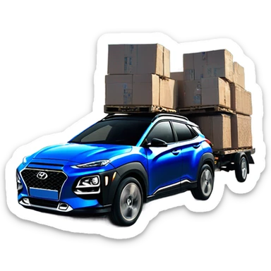 Dark blue hyundai kona hauling two hyundai konas sticker