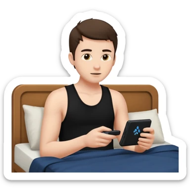 my boyfriend in his bed with a black singlet on playing video games sticker