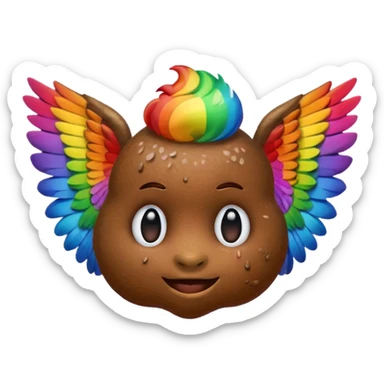 Rainbow Poop emoji face with wings sticker