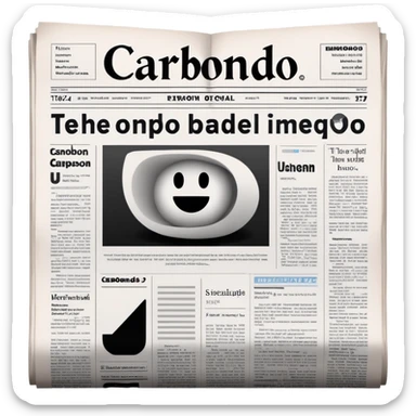 a large newspaper open.The newspaper has the title “Carbonado” in bold letters The background is minimaliste  sticker