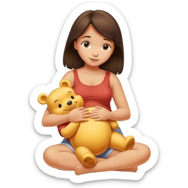 Pretty brunette girl rubbing Winnie the Pooh’s belly sticker