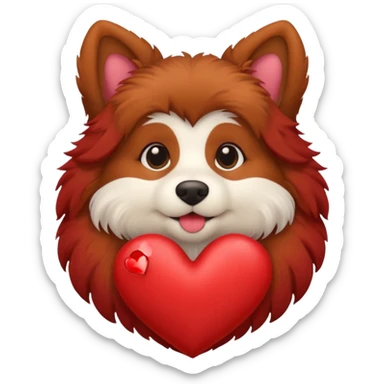 brown fuzzy dog with a heart that says I LOVE YOU sticker
