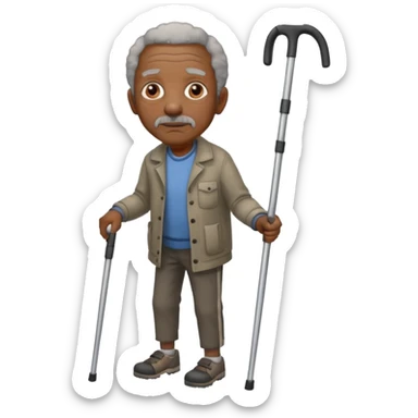 Old black man with crutches sticker