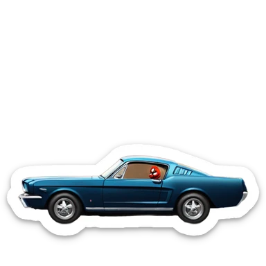 Spider-Man standing on a 65 fastback Mustang sticker