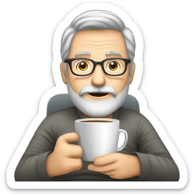 Gray Bearded 50 years  man, glasses, perspective armchair, Reading at home, drinking a coffee sticker
