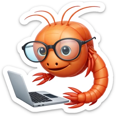 a shrimp studying the program code sticker