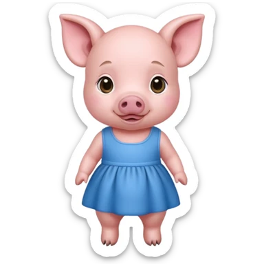 a baby pig wear blue dress sticker