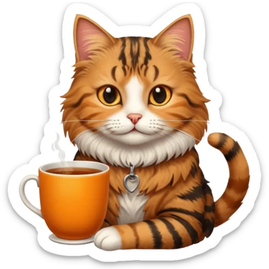 Yanında bir bardak çay olan tekir kedi sticker