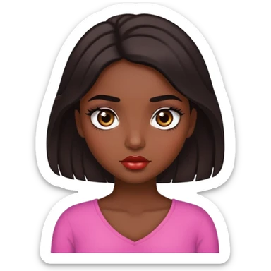 Girl with dark skin, big  beautiful eyes, plump lips, dark middle eyebrows, dark hair to be to chest long eyelashes  sticker