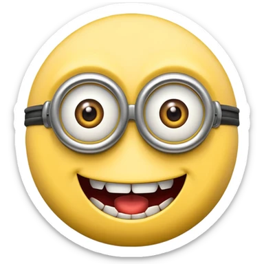 minion emoji close up, sinister grin, evil eyes sticker