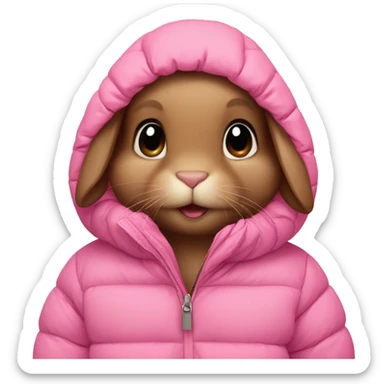 baby brown bunny in an oversized pink puffer coat sticker