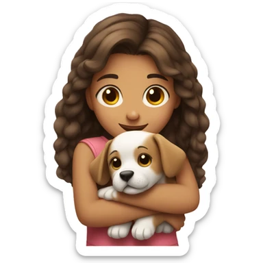 Cute girl hugs a puppy  sticker
