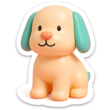               Transform {subject} into a soft vinyl figure with a smooth, glossy surface. The material should look slightly rubbery and tactile, with minimalistic curves and a matte-gloss hybrid finish. Use pastel or soft solid colors. The surface is seamless, with no visible textures or roughness. Studio lighting, vibrant background, clean, playful, designer toy aesthetic and no shadows. {subject} = dog, make sure the mouth has nice outlines sticker