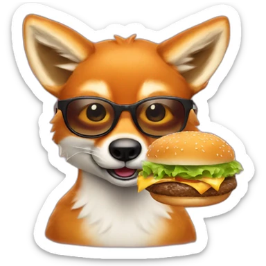 Renard avec des lunettes de soleil qui mange un hamburger sticker
