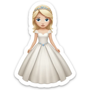 Chica blanca, ojos azules,vestida novia, cuerpo entero, pelo rubiorecogido chirimbolos sticker