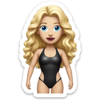 Woman with blue eyes, pink lips and long blonde hair. black swimsuit. Leather band with metal ring around neck sticker