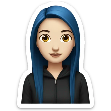 white girl with long straight dark blue hair wearing black hoodie sticker