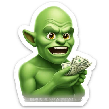 Green ogre doing money spread sticker