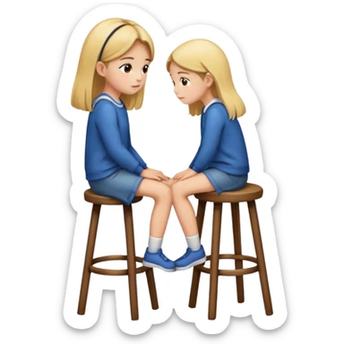 a girl is sitting on a stool and she is seeing and facing toward left side sticker