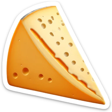 Saint-Nectaire cheese wedge, rustic orange-grey rind, pale yellow interior, smooth cut surface with sheen and tiny holes, wrinkled rind, no board or extras, soft lighting, subtle shadows, emoji scale sticker