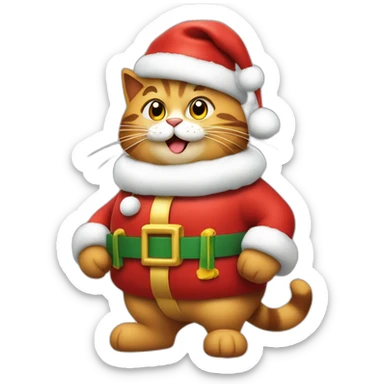 Gato disfrasado de santa claus, gordo y feliz, cargando gasolina sticker