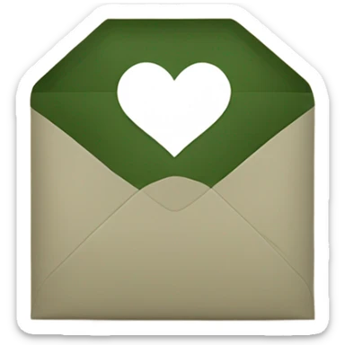 white envelope with a dark khaki green heart sticker