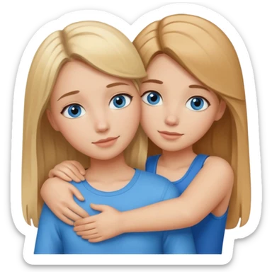 two Girls, Brown and Blonde hair, with Blue Eyes hugging sticker
