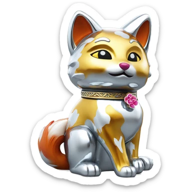 fully chrome fox statue in the form of maneki neko sticker