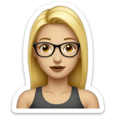 Fille au cheveux lisse long blonde au yeux bleus avec lunette dorée sticker