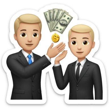 The businessman extends his hand to the side and give money to other businessman sticker