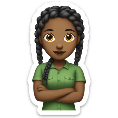 A brown skin black girl with braids wearing a green shirt sticker