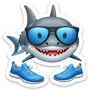 Tiburón con zapatillas azules i gafas de sol negras sticker