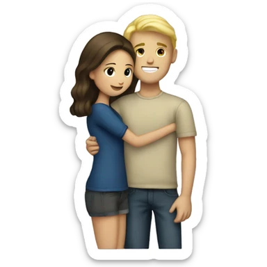Blond boyfriend hugging brunette girlfriend sticker
