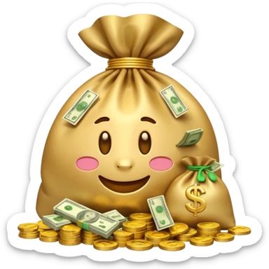 Luxury 3D emoji, overflowing money bag, stacks of cash, premium lighting, rich glossy look, ultra clean, transparent background


 sticker