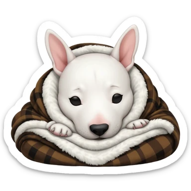 bull terrier sleeping cozy with blanket black head and ears sticker