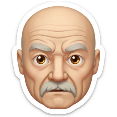 portrait of aggressive elderly man, bald head, beard sticker