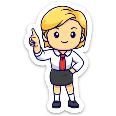 angry blonde female teacher full body without glasses, pointing finger sticker