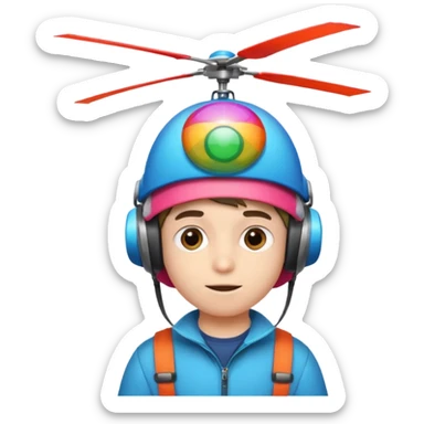 Boy wear colorful Spinning Helicopter hat sticker