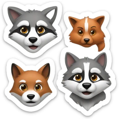 1 fox with 1 raccoon sticker
