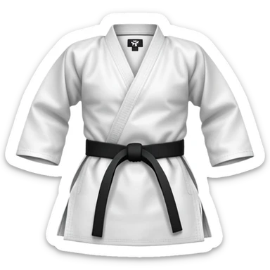 Traditional white karate gi with a black belt sticker