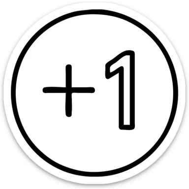 red Helvetica text '+1' inside a circular outline, simple and bold sticker