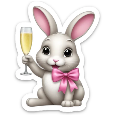 Bunny with pink bow drinking champagne  sticker